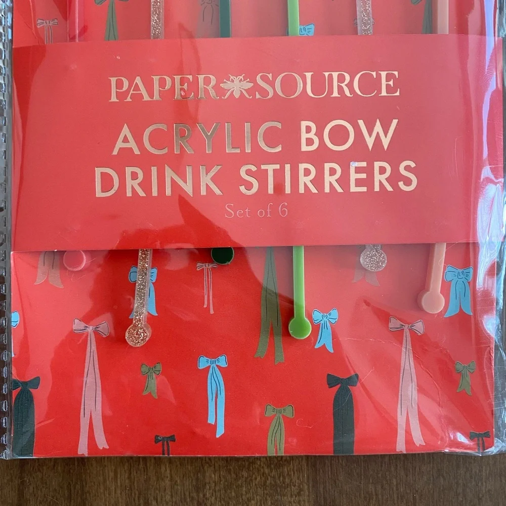 Paper Source Acrylic Bow Drink Stirrers (6) NWT